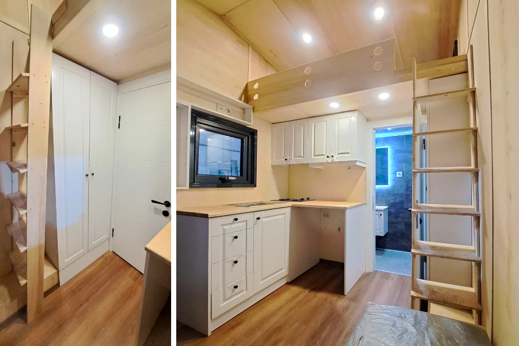 Qouppe 4 metre loft katlı tiny house mutfak ve banyo